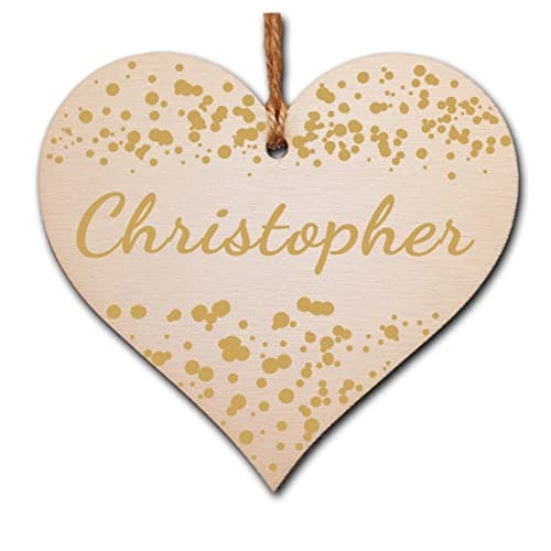 Image of Personalised Handmade Christmas Hanging Wooden Heart Plaque Decoration Gift for someone special hang on the Xmas tree gift tag festive bauble