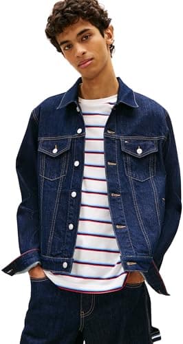 Image of Tommy Jeans Men's Ryan Rglr Trckr Jckt Ext Di4156 DM0DM22984 Trucker Jacket, Denim (Denim Dark), L