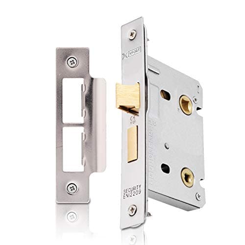Image of XFORT® Polished Chrome Bathroom Lock 75mm for Internal Wooden Doors, Mortice Door Lock for Bathroom, Door Latch Mechanism and Thumbturn Locking Door Security, CE Approved and Fire Rated Protection.