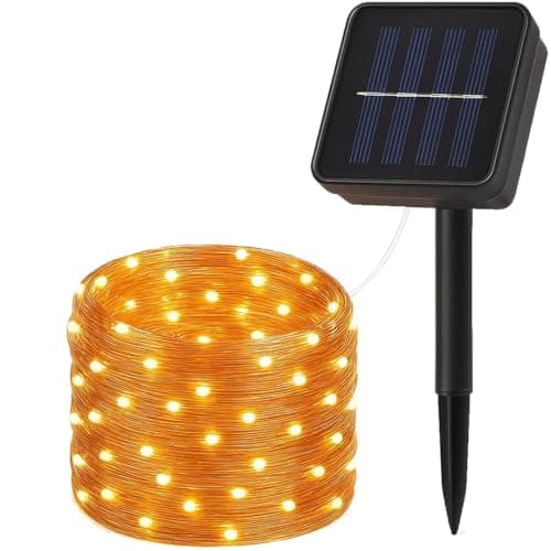 Image of 1 Pack Solar Fairy String Lights Outdoor 10M/33FT 100 LED Warm White Copper Wire Lights, IP65 Waterproof Solar Powered Garden Lights with 8 Modes, Auto On/Off, for Patio, Yard, Trees, Wedding & Christ