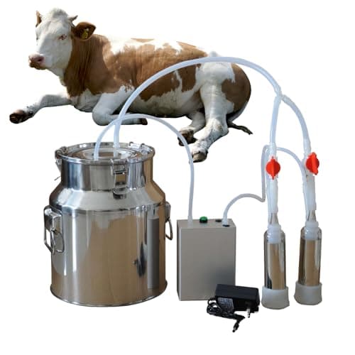 Image of 14L Electric Milking Machine, Witriolik Cow Milking Machine, Farms Goat Sheep Cow Hand Vacuum Pump with Stainless Steel Milk Bucket, Milking Kit Automatic Stop Equipment for Sheep Livestock Home Farm