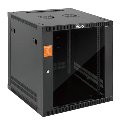 Image of Tecmojo 12U 600mm Depth Wall Mount Server Cabinet with Casters, IT Network Rack Enclosure Lockable Door and Side Panels Black, Glass Door, for 19” IT Equipment, A/V Devices