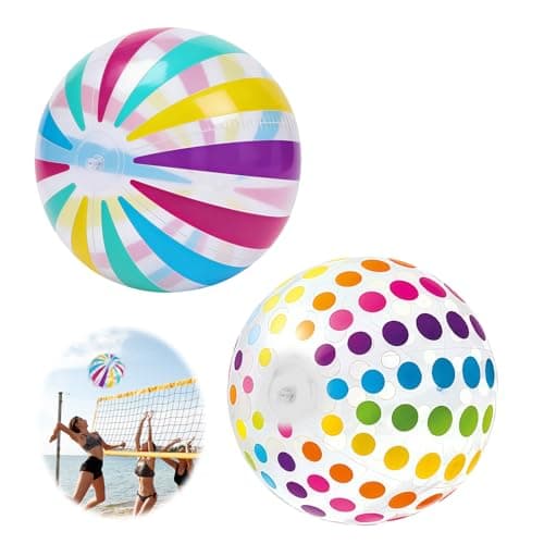 Image of 2 Pcs 11 Inch Beach Ball, Inflatable Ball with Colorful Polka Dots Rainbow Beach Balls, Transparent Inflatable Beachball for Beach Activities Party Supplies Decorations Pool Games Pool Toy Summer