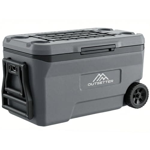 Image of 47L Cool Box with Ice Block | Heavy-Duty Insulated Hard Cooler | Keeps Ice for up to 4 Days | 2 Cup Holders| with handles & wheeles | Full foam insulation | Hard Cooler for Travel, Car,Camping