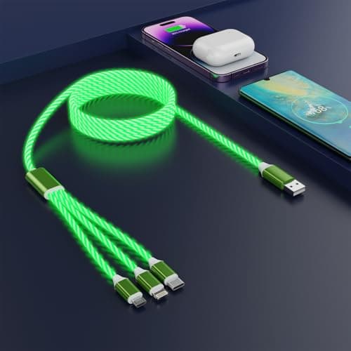 Image of LED Light Up iPhone Flowing 3-in-1 Charger Cables, [MFi Certified ] Multi Charging CableCavo Lightning con USB-C&Micro USB, Cavo Lightning incandescente per Apple iOS iPhone, Pad, Google, Android