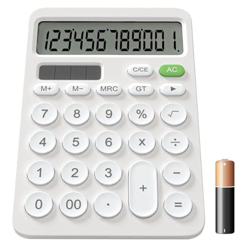 Image of GUYUCOM Calculator, 12-Digit Calculators with LCD Display Sensitive Button, the Calculator Desktop with Dual Power Solar & Battery Dual Power, White