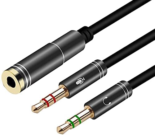 Image of Yeung Qee Headphone Splitter 3.5mm Female to 2 Dual 3.5mm Male Headphone Mic Audio Y Splitter Cable for PC PS4 Gaming Headset (30cm,black)