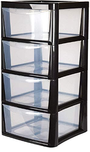 Image of 4 Drawer Large Plastic Storage Drawer Tower Perfect for Schools, Offices and Children's Toys Storage Solution (Black)
