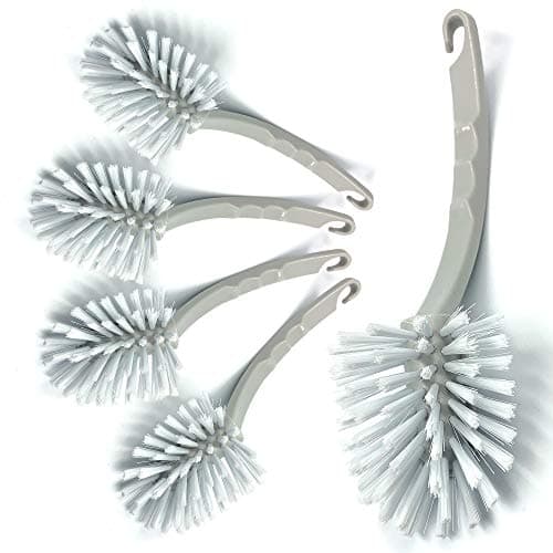 Image of 5-Pack Grey Plastic Dish Brush Set, Dish Scrubber and Washing up Brushes for Kitchen, Sink and Countertops with Firm Bristles and Sturdy Plastic Handle (Pack of 5 Fantail Dish Brushes)