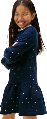 Image of Tommy Hilfiger Girl's Festive Stud HWK Dress LS KG0KG09273 Sweatshirt Dress, Blue (Dark Night Navy), 6 Years