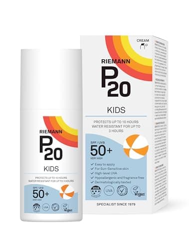 Image of RIEMANN P20 Sun Cream SPF50 +Plus for Kids 200ml. High Level UVA Protection, Long Lasting up to 10 Hours, Water Resistant up to 3 Hours. Suitable for Children aged 1+