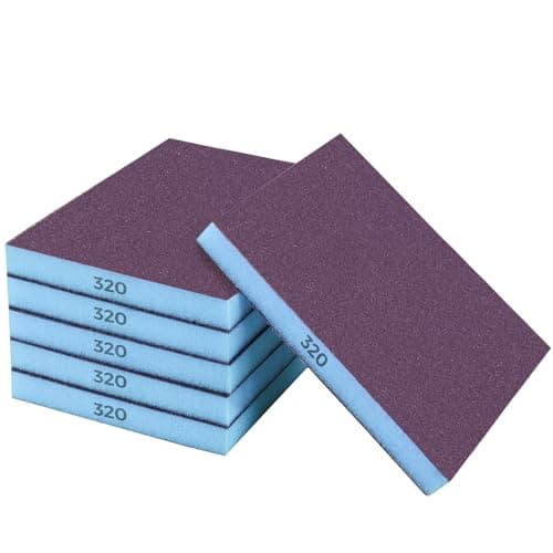 Image of STEBRUAM 6 Pieces Sanding Sponges, 320 Grits Specifications Sanding Pads,sand sponge Washable and Reusable,Sand Paper Pack for Metal Wood Wall