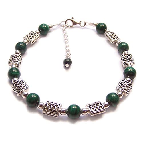 Image of LunarraStar Women 925 Sterling Silver Malachite Celtic Bracelet Knotwork and Green Gemstones Adjustable with Extender