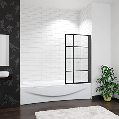 Image of Biubiubath Matt Black Pivot Bath Shower 6mm Screen Tempered Glass Panel 800x1400mm