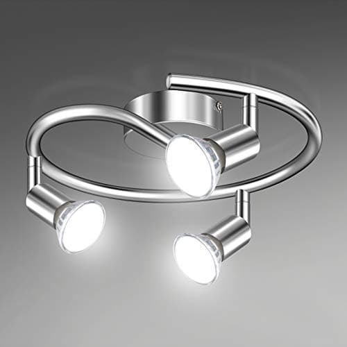 Image of Unicozin LED Ceiling Light Rotatable, 3 Way LED Ceiling Spotlight, Chrome & Swivelling Design, Including 3 X 4W GU10 LED Bulbs (450LM, Cool White 6000K),for Kitchen, Living Room, Bedroom