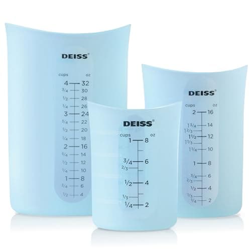 Image of Deiss PRO 3 Piece Silicone Measuring Cup Set - Versatile & Durable, Easy-Pour Spout, Non-Stick for Easy Clean, Heat-Resistant - Squeeze & Pour Liquid Measuring Cups - Ideal for Baking, Cooking, Resin
