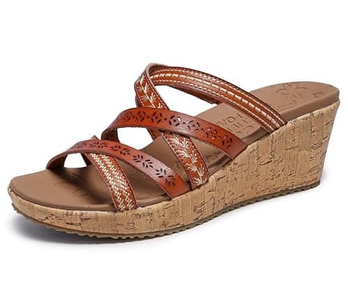 Image of Skechers Women's Beverlee Tiger Posse Sandal, Luggage Duraleather, 5 UK