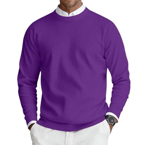 Image of Smart Jumper Men Mens Sweaters Crew Neck Jumpers Knitted Pullover Men Soft Sweater Lightweight Classic Jumperss Long Sleeve Sweatshirts 01-Purple XXL