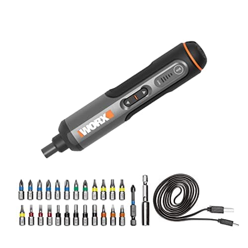 Image of WORX WX240 3.6V (4V MAX) Mini Electric Screwdriver with 3-Gear Torque, 5Nm Power, 24pc Screwdriver Bits, LED Light - Lightweight, Cordless, USB C Charging, Ideal for Assembly & Repair Projects