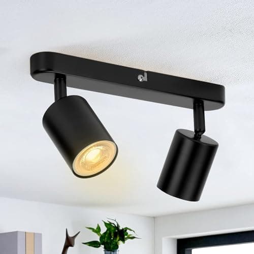 Image of VIIIVA 2 Way Spotlight Ceiling Light Rotatable, Black Spot Lights GU10 Industrial Spotlights Fitting Adjustable, GU10 Spotlight Bar for Bedroom Living Room Hallway, Bulb Not Included