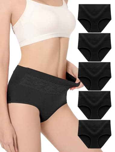 Image of HAVVIS Women's High Waist Knickers Ladies Cotton Briefs Underwear Full Back Coverage Panties Plus Size Multipack (Brief 06-5 Pack - Black, M)