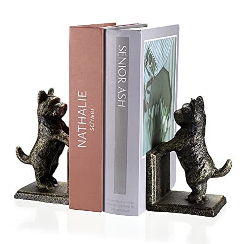 Image of Tolida Decorative Cast Iron Bookends, Heavy Duty Book Ends, Creative Dog Style Bookends to Hold Books Stopper for Heavy Books for Bookshelves, Office Desk, etc. (Retro Black Gold, Dog)