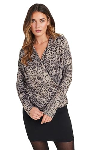 Image of Long Tall Sally - LTS Tall Natural Brown Leopard Print Soft Touch Wrap Top - Women's