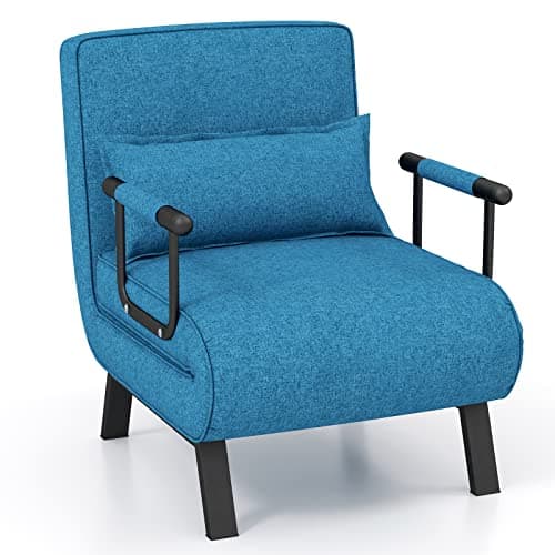 Image of COSTWAY Folding Sofa Bed, 4-in-1 Convertible Single Sofa Chair Bed with 6-Position Adjustable Backrest and Pillow, Padded Seat Lounge Couch Guest Sleeper Recliner Armchair for Living Room (Blue)