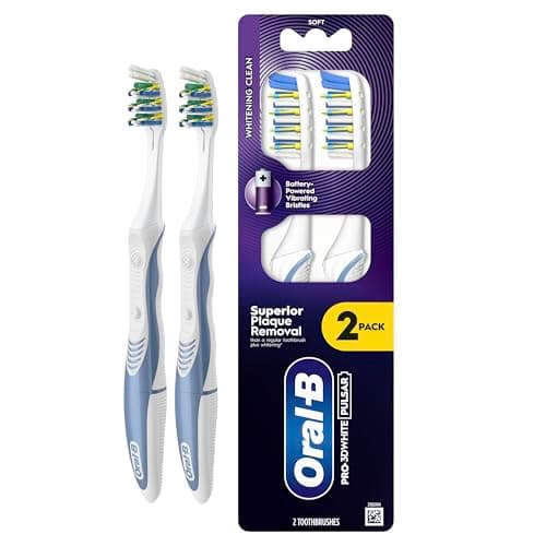 Image of ORAL-B PRO-3DWHITE Pulsar Battery-Powered Toothbrush – for Whitening & Plaque Removal – Medium Bristles, 2X