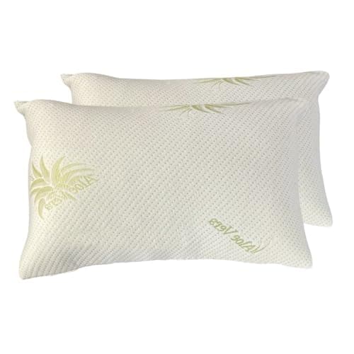 Image of Set of 2 Aloe Vera Shredded Memory Foam Pillows Hypoallergenic, Breathable, Orthopaedic Support for Neck & Spine Soft & Comfortable 20"x28" Premium Aloe Vera Print Pillow Set