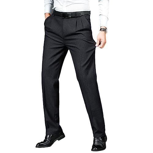 Image of Vogrtcc Men HIGT Waist Double Pleated Pants Trousers Straight Casual Pants 8191 Black 32