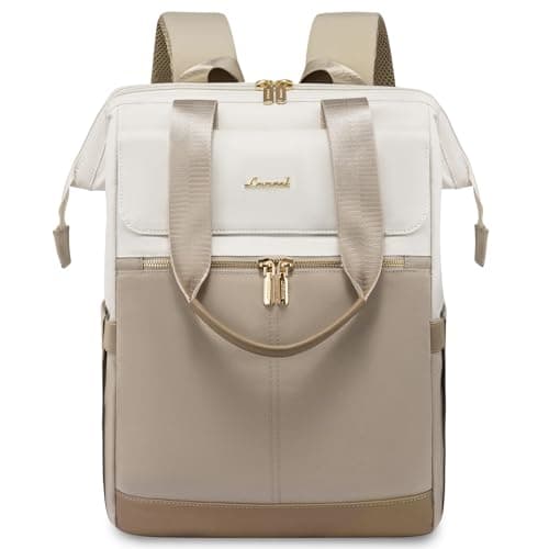 Image of LOVEVOOK Backpack Womens, 15.6 inch Laptop Rucksack Bag for Ladies, Waterproof Daypacks for Office Teacher Nurse, Fashion School Bags with USB Port for Work University Travel Business, Beige Khaki
