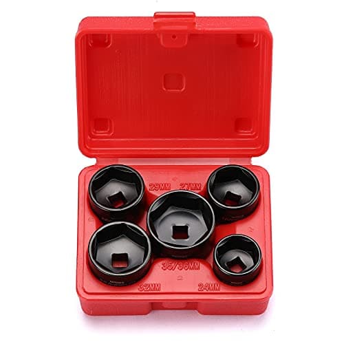 Image of CASOMAN 5 Pieces 3/8" Drive Low Profile Oil Filter Socket Set, Oil Filter Cap Remover and Installer Tool Set, 6 Point, 24mm 27mm, 29mm, 32mm, 36mm, CR-V