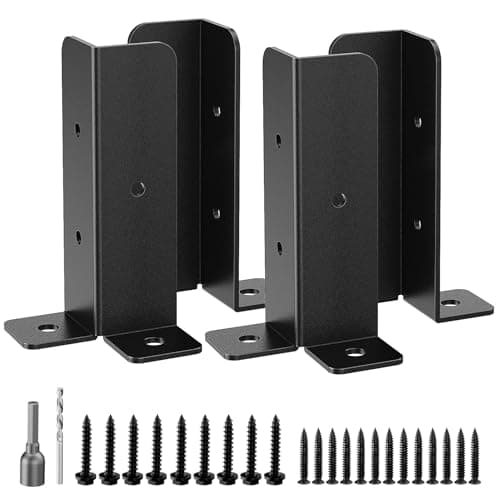 Image of WELDUN 4 Pack Fence Post Brackets, Adjustable Fence Post Base with Screws, Black Thick Fence Post Support, Wood Stake, Fence, Pergola Metal Fence Repair Bracket Kit