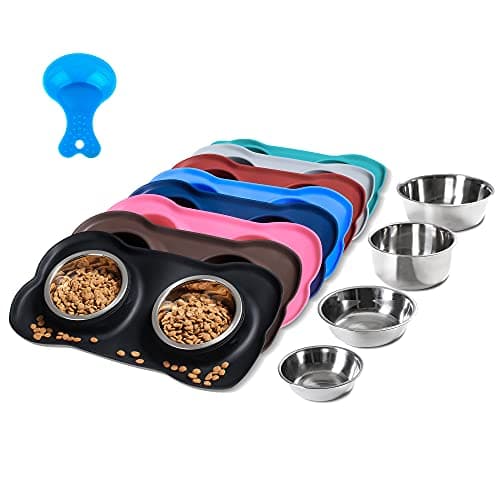 Image of Hubulk Pet Dog Bowls 2 Stainless Steel Dog Bowl with No Spill Non-Skid Silicone Mat + Pet Food Scoop Water and Food Feeder Bowls for Feeding Small Medium Large Dogs Cats Puppies (S,Black) Black)