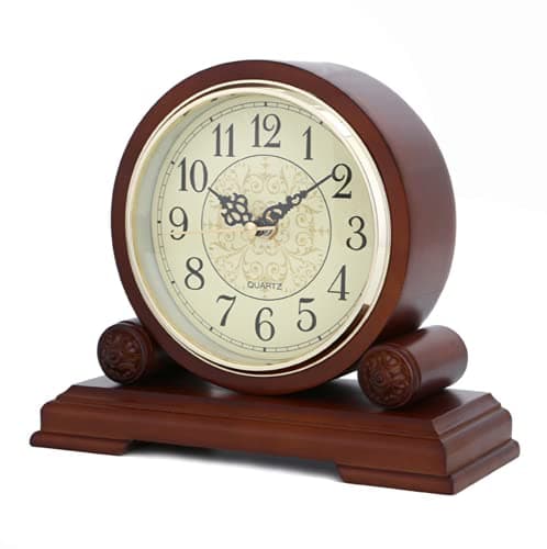 Image of Tikwisdom Handmade solid wood table clock, mantel clock bracket bronze surface and numbers, silent quartz wooden clock, silent retro mantel clock