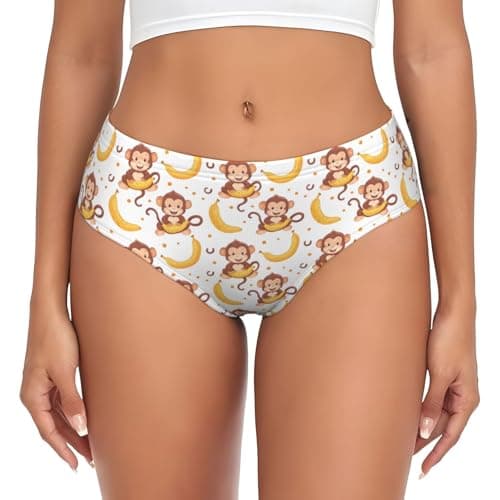 Image of Buewutiry Womens Underwear - Cute Banana Monkey Print Soft No Show Seamless Ladies Underwear Briefs Bikini Panties Panty, Black, L