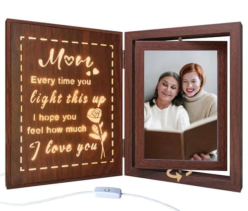 Image of Mum Light Up Photo Frame Gifts from Daughter Son, Wooden Rotating Picture Frame for Mum Birthday Mother's Day, Unique Sentimental Gifts for Mother, Holds 2 4x6 Photos