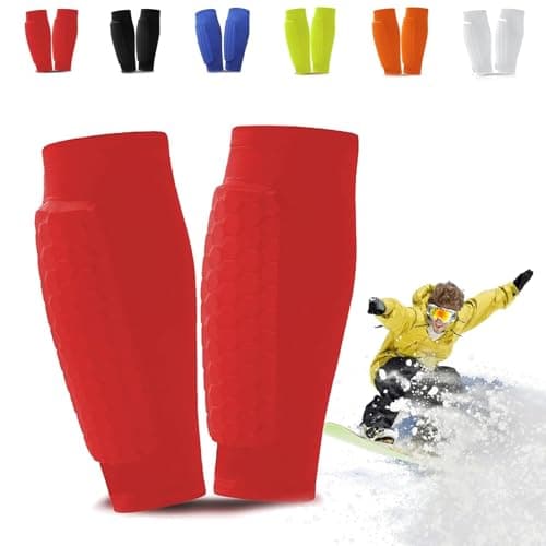 Image of Red Shin Defender,Shin Protector Defender Sock Leg Sleeves With Hexagonal Eva Foam,Breathable Elastic Gel Guard For Skiing Football Sports,Protection Gear For Adults Teens Kids Men