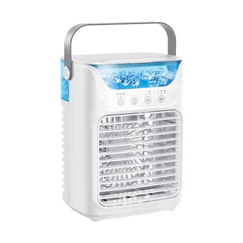 Image of Portable Air Cooler, 4-in-1 Mini Air Cooler With 3 Wind Speed & RGB 7 LED Light & 700ml Water Tank 2-6H Timer, Air Conditioner for Home, Office, Bedroom [Energy Class A+]