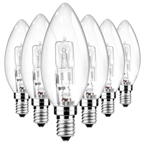 Image of Liuyife 6 Pack E14 C35 Candle Light Bulb 42W, Dimmable, SES Small Edison Screw Bulb, Warm White 2700K 650LM, Clear Glass, C35 E14 Light Bulb for Chandelier, Table Lamp