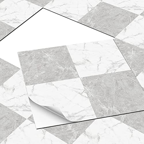 Image of Vinyl Flooring for Bathroom and Kitchen Floor Tiles Self Adhesive 30x30cm Peel and Stick Floors Tile Waterproof Grey and White - 10pcs