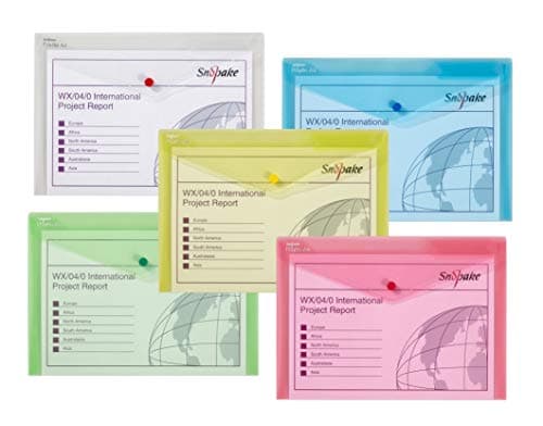 Image of Snopake 12843X Polyfile A4 Popper Wallet File with Press Stud and Index Tab - Classic Assorted Colours (Pack of 5)