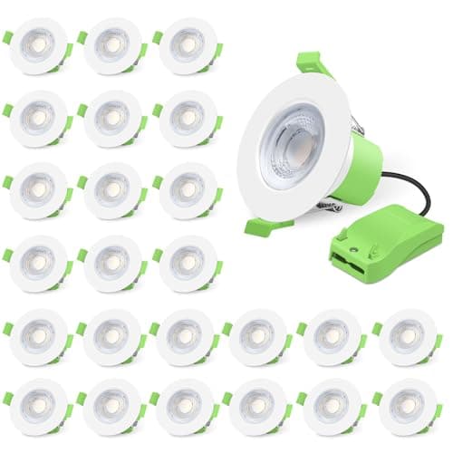 Image of ALUSSO Fire Rated LED Downlights 6W 600lm, 3CCT Colors Selectable 3000K/4000K/6500K Warm Cool White Daylight Recessed Ceiling Lights Dimmable, Spotlights IP65 Waterproof for Bathroom, White 24 Pack