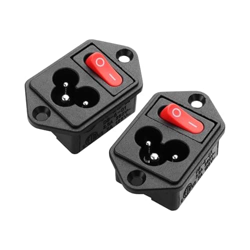Image of PNGKNYOCN IEC C6 Panel Mount Plug Adapter,AC 250V 2.5A 3Pin IEC Inlet Module Power Connector with Red Button Switch Power Socket (2-pack)