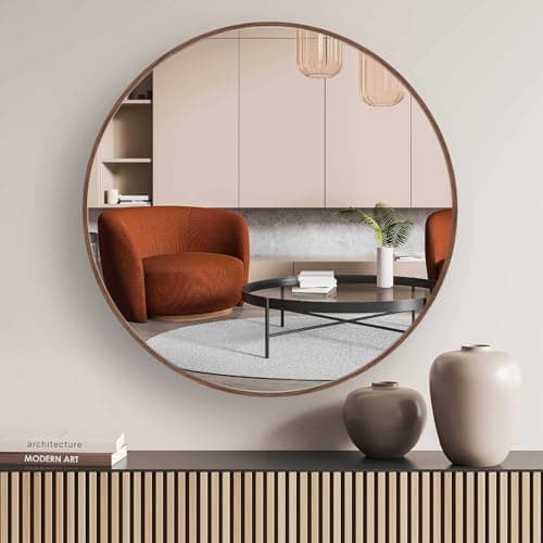 Image of nielsen HOME Jaron Round Wall Mirror - Walnut 60 cm – Aluminium Frame - Modern Minimalist Home Décor