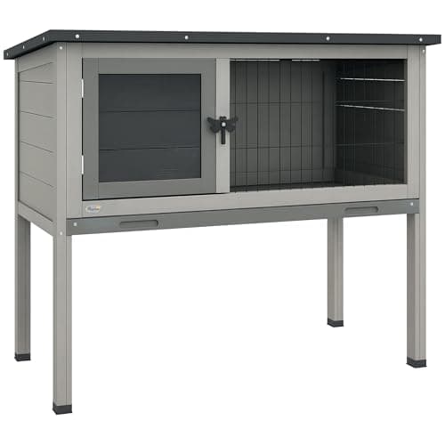 Image of Pawhut Wooden Guinea Pig Hutch, Small Animal Cage with Slide-out Tray, Openable Asphalt Roof, 84 x 43 x 70cm, Grey