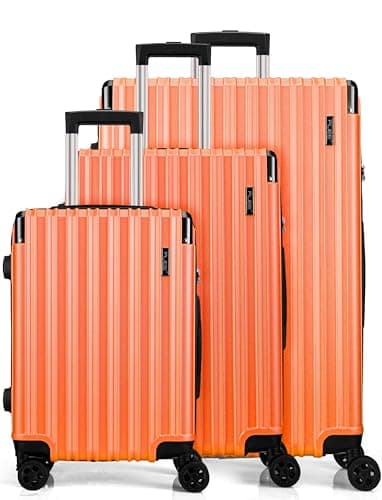 Image of FLIEE Suitcase Set |4 Silent Dual Spinner Wheels |Lightweight Hard Shell Suitcases | TSA 3 Digit Combination Lock | Aluminium Telescopic Handle (Orange, 3 Piece Full Set)