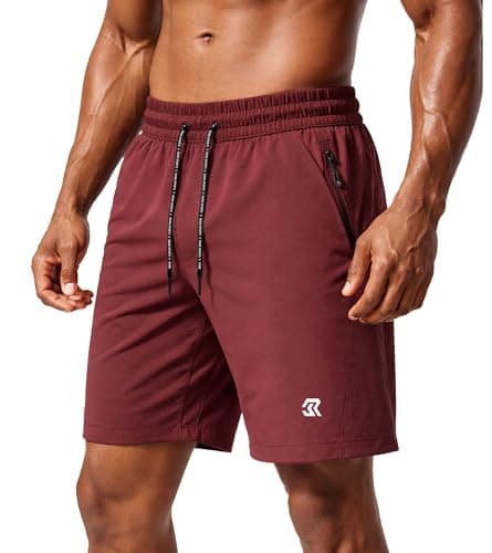 Image of Men Quick Dry Sports Shorts with Multiple Zipper Pockets Breathable Sweat Wicking Laser Splicing Design Lightweight Stretch for Running Gym Training Outdoor Active Shorts Wind red L