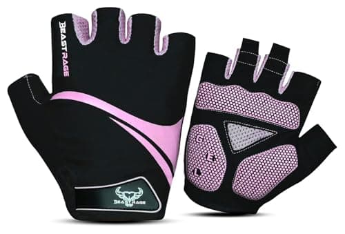 Image of BEAST RAGE Half Finger Cycling Gloves for Men & Women–Breathable Fingerless Bike Gloves with Anti-Slip Palm,Shock Absorption,Gel Padding for Road Cycling,MTB,Mountain Biking (PINK, L)